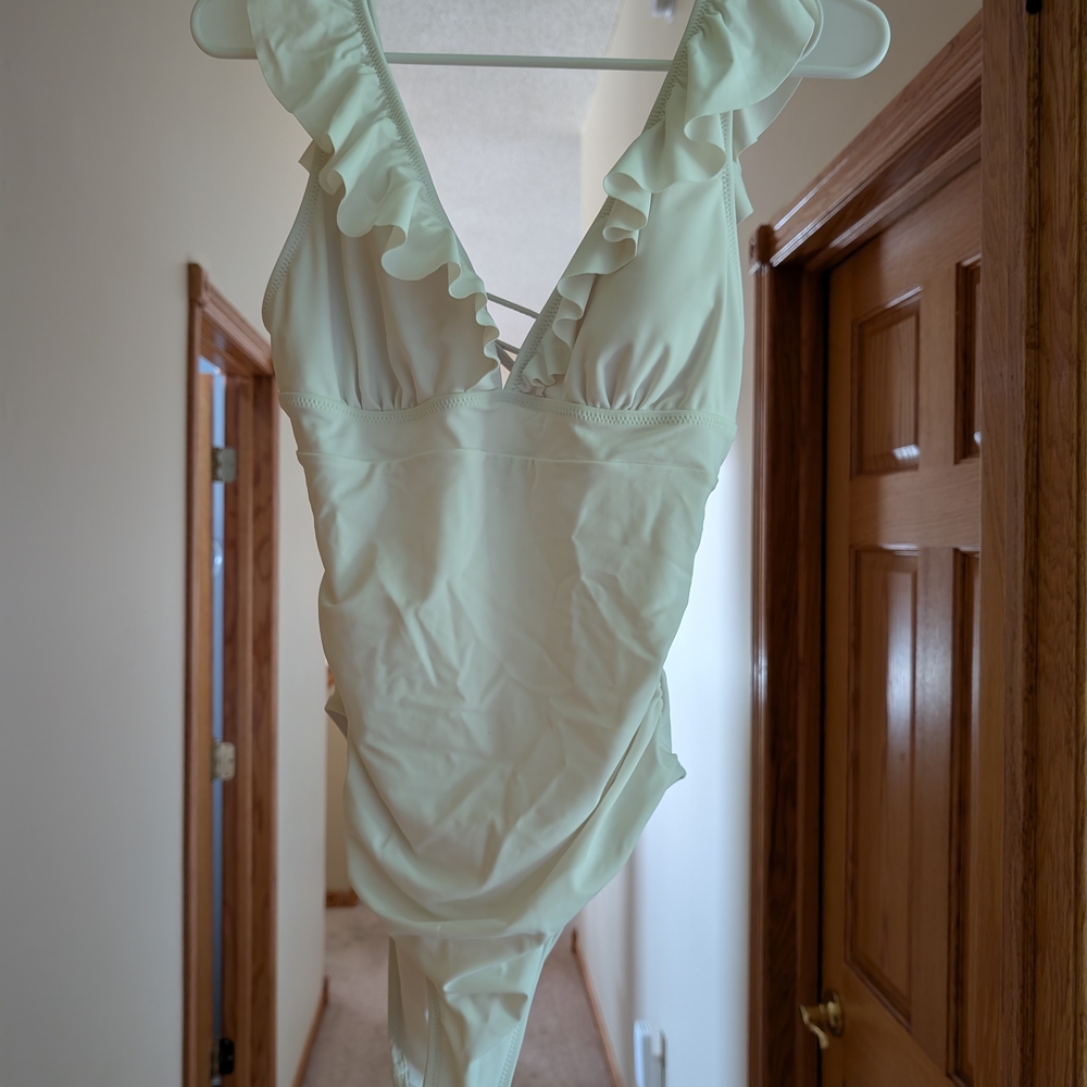 White Ruffled One Piece Swimsuit